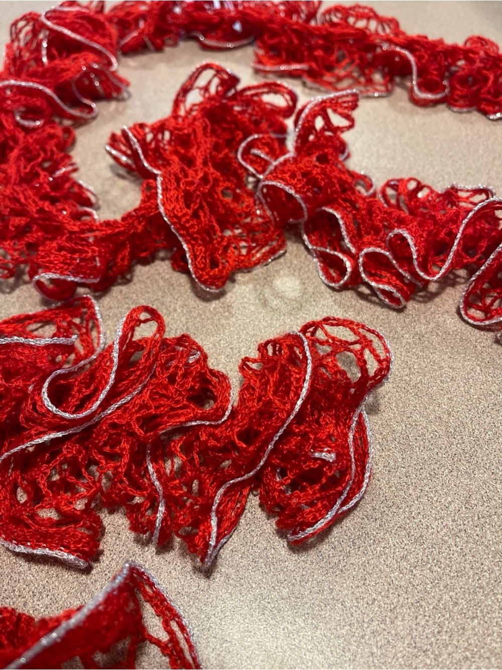 Red Ruffled Knit Scarf - Picture 3 of 5